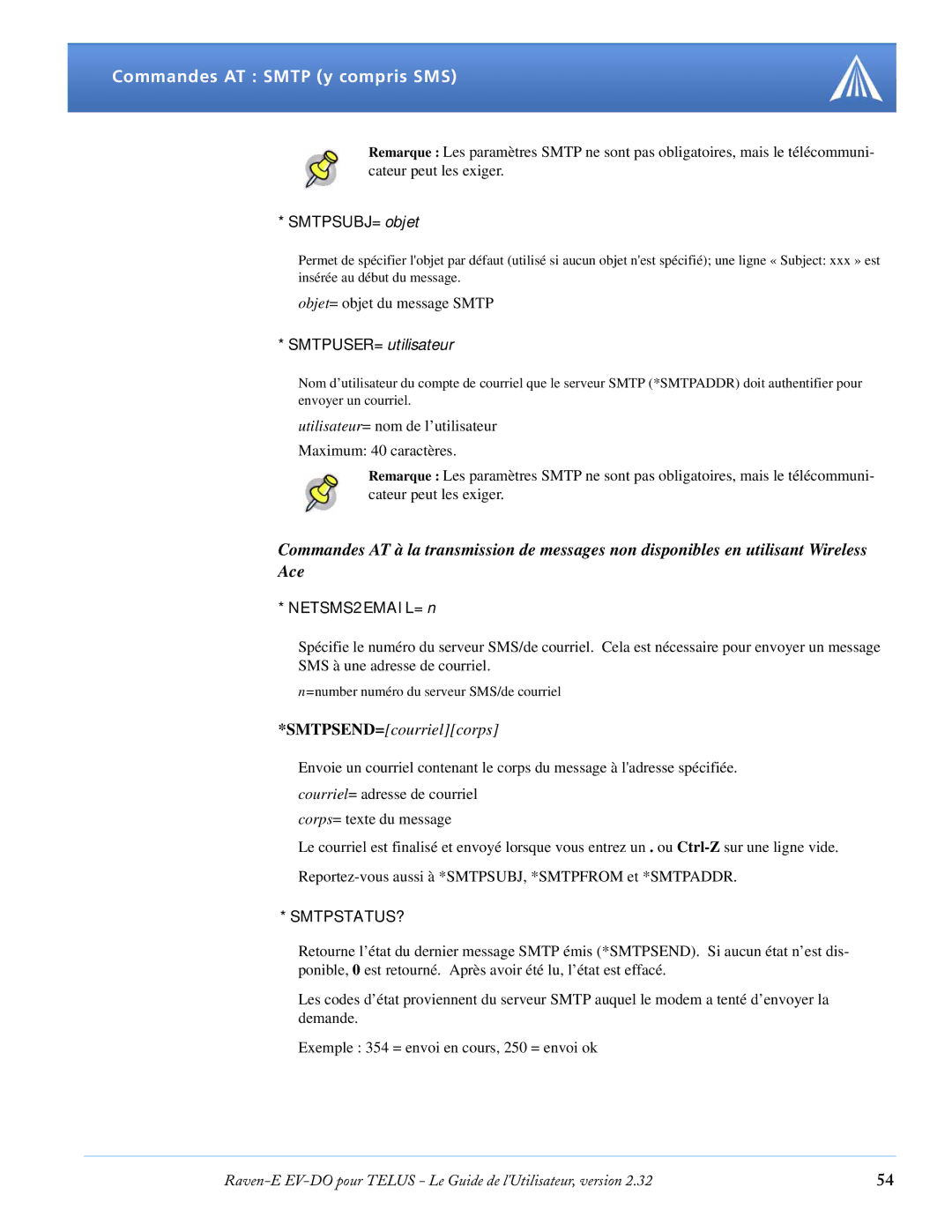 Airlink EV-DO manual SMTPSUBJ=objet, NETSMS2EMAIL=n 