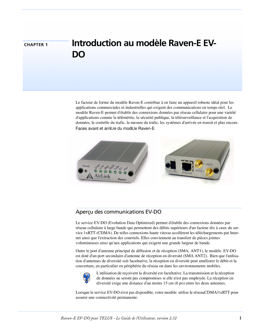 Airlink manual Introduction au modèle Raven-E EV, Aperçu des communications EV-DO 