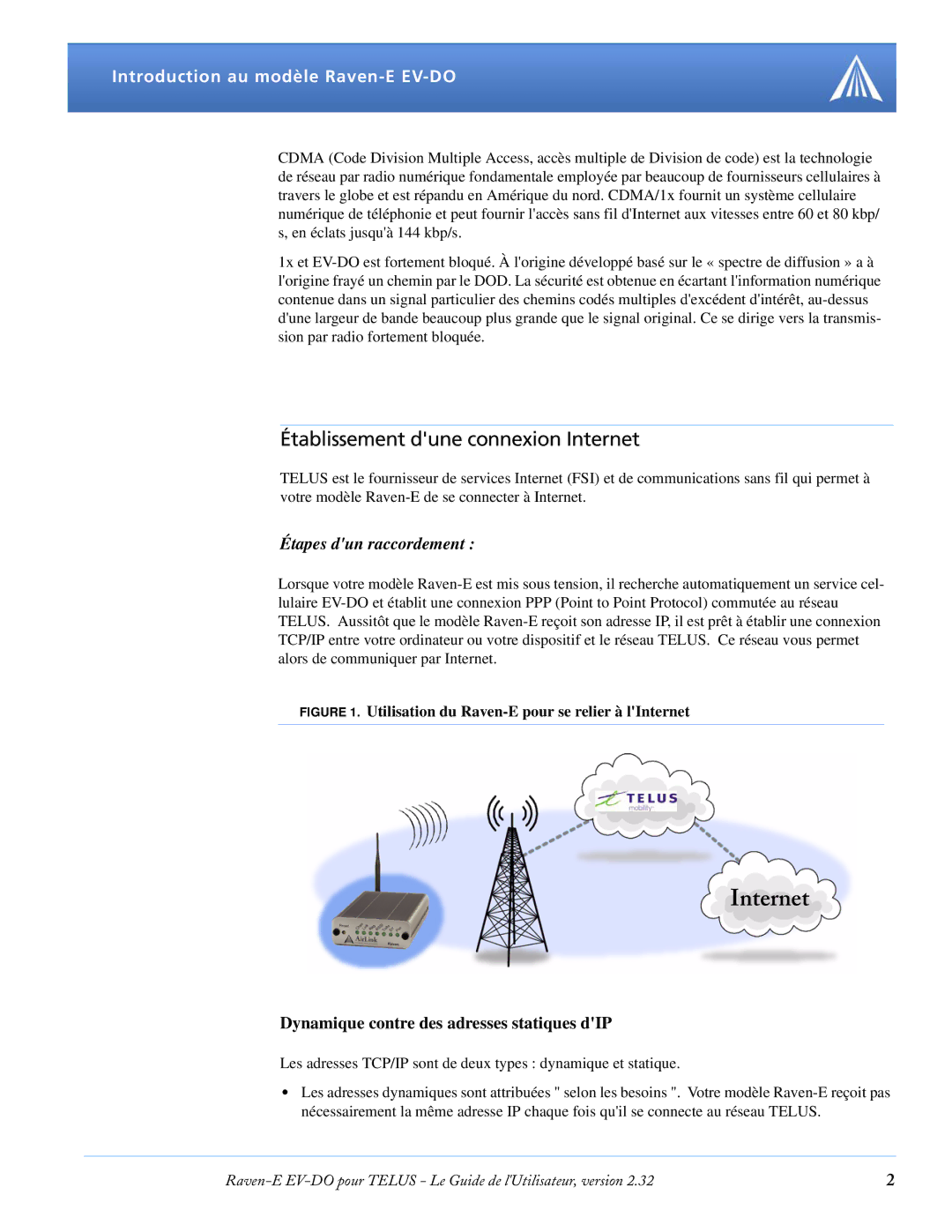 Airlink manual Établissement dune connexion Internet, Introduction au modèle Raven-E EV-DO 