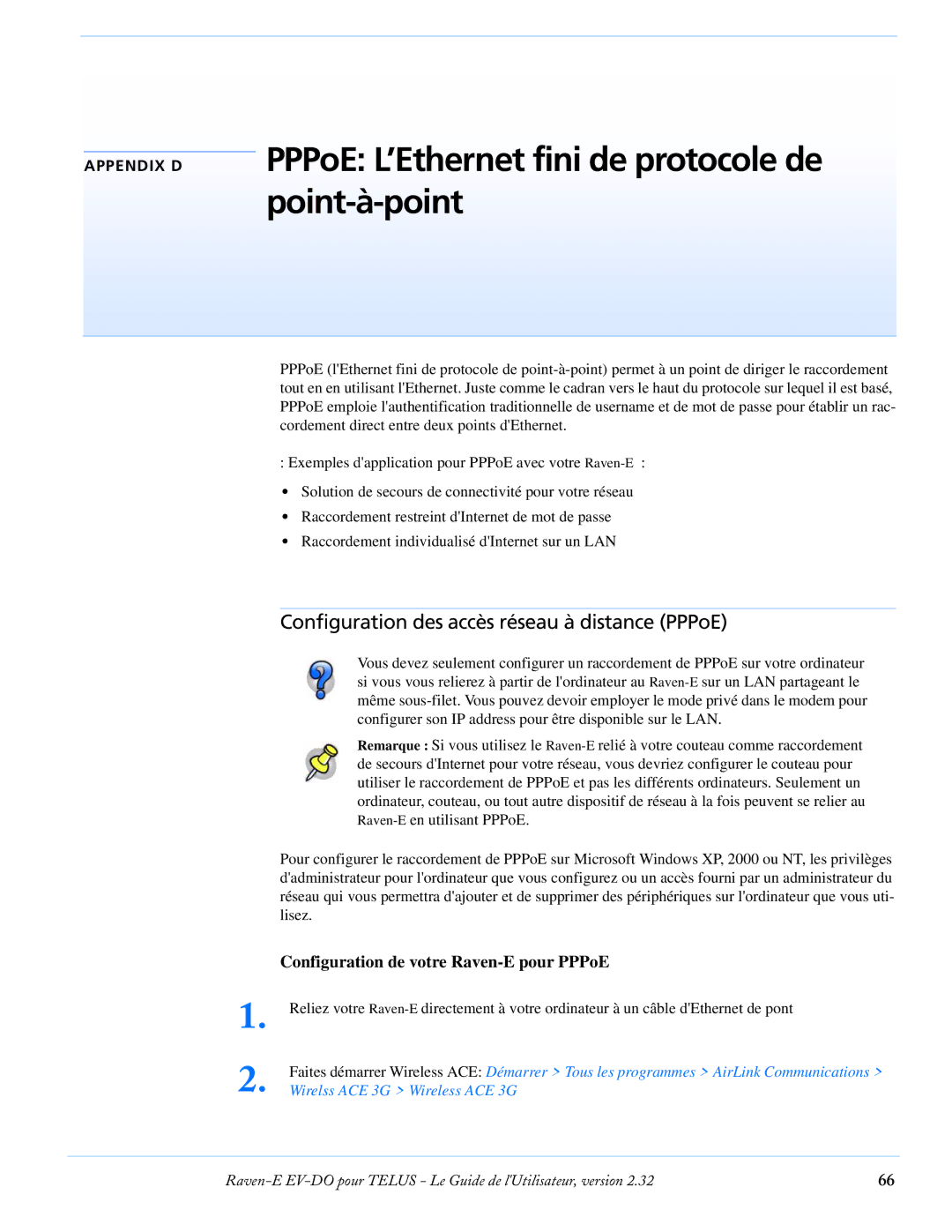 Airlink EV-DO manual PPPoE L’Ethernet fini de protocole de point-à-point, Configuration des accès réseau à distance PPPoE 