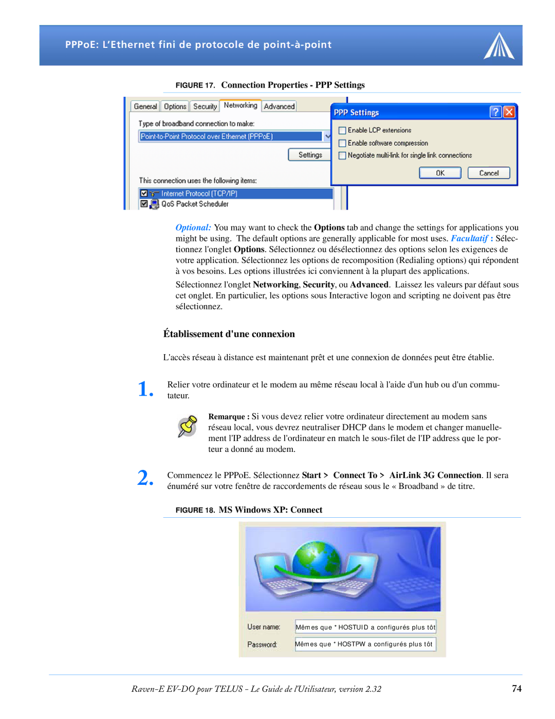 Airlink EV-DO manual Établissement dune connexion, Connection Properties PPP Settings 