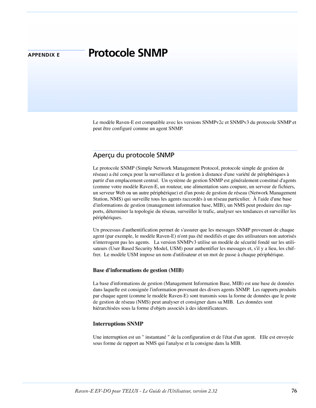 Airlink EV-DO manual Protocole Snmp, Aperçu du protocole Snmp, Base dinformations de gestion MIB, Interruptions Snmp 