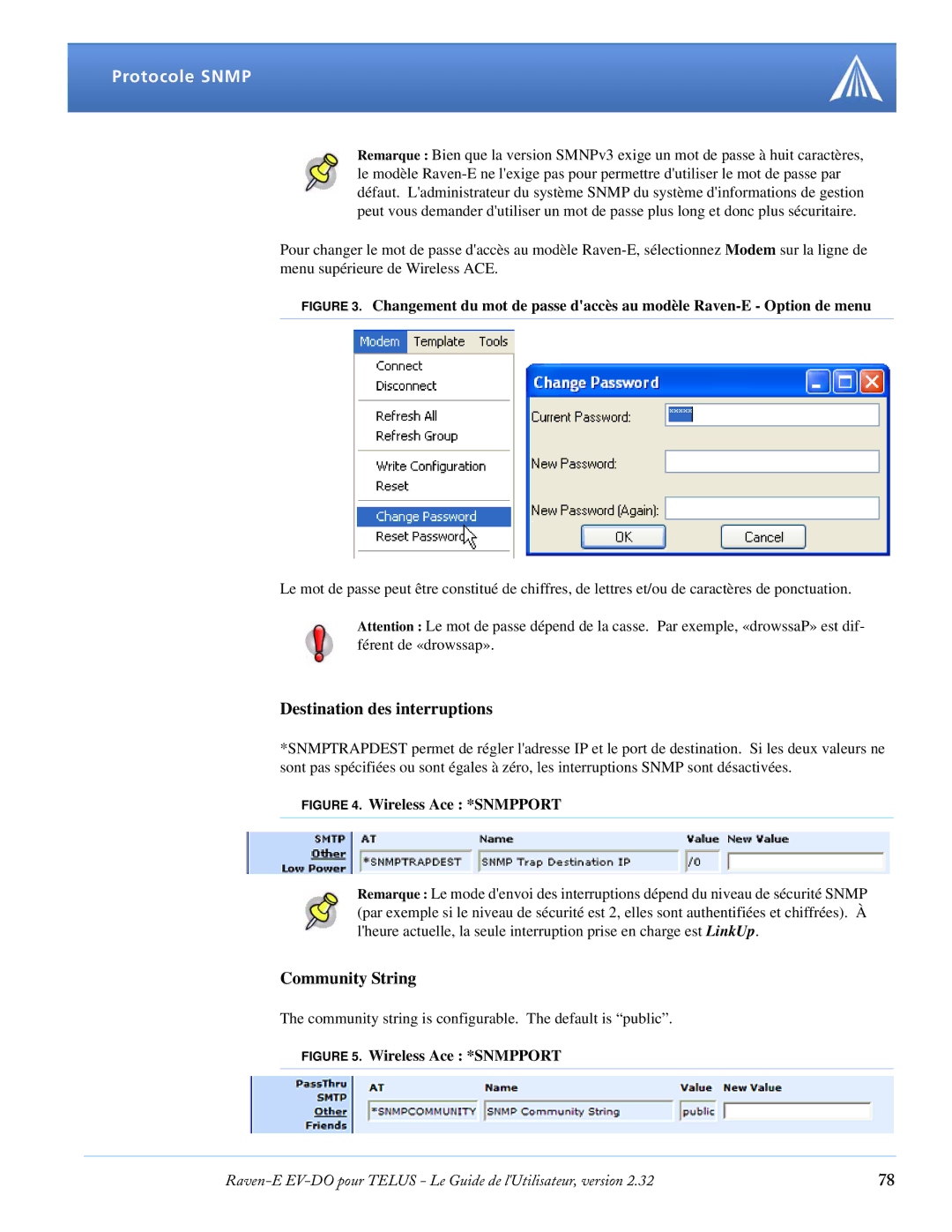 Airlink EV-DO manual Destination des interruptions, Community String 