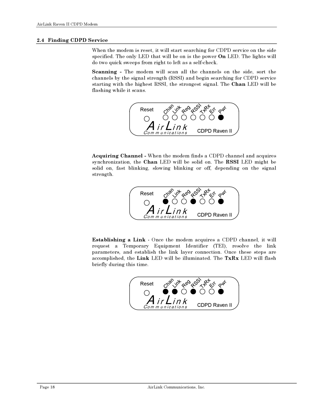 Airlink II user manual AirLink, Finding Cdpd Service 