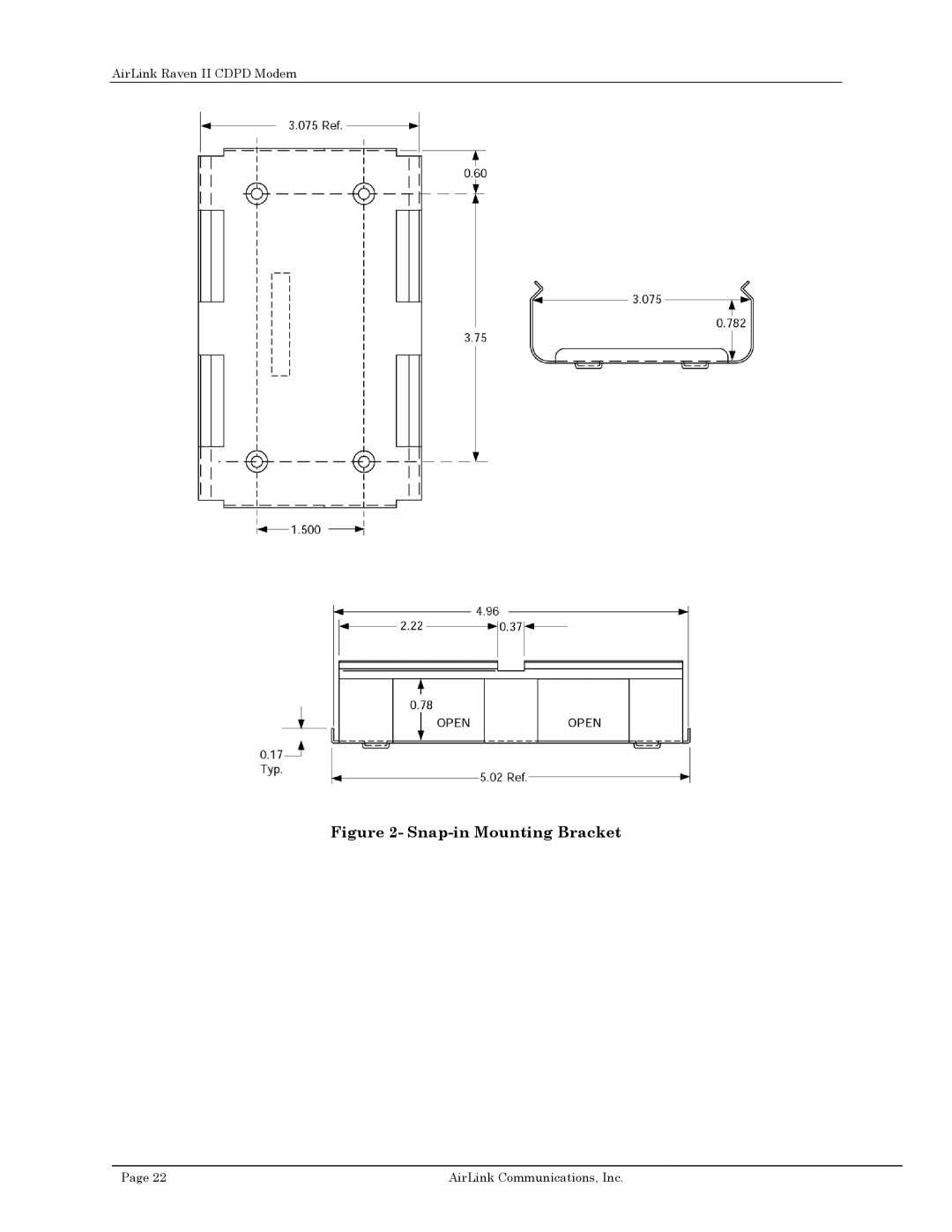 Airlink II user manual Snap-in Mounting Bracket 