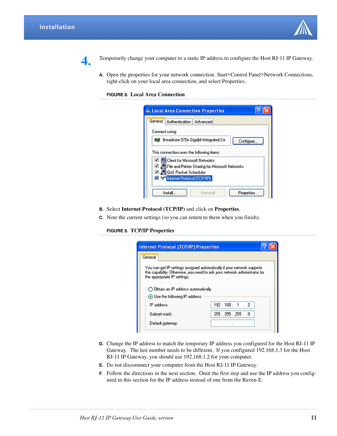 Airlink RJ-11 manual TCP/IP Properties 