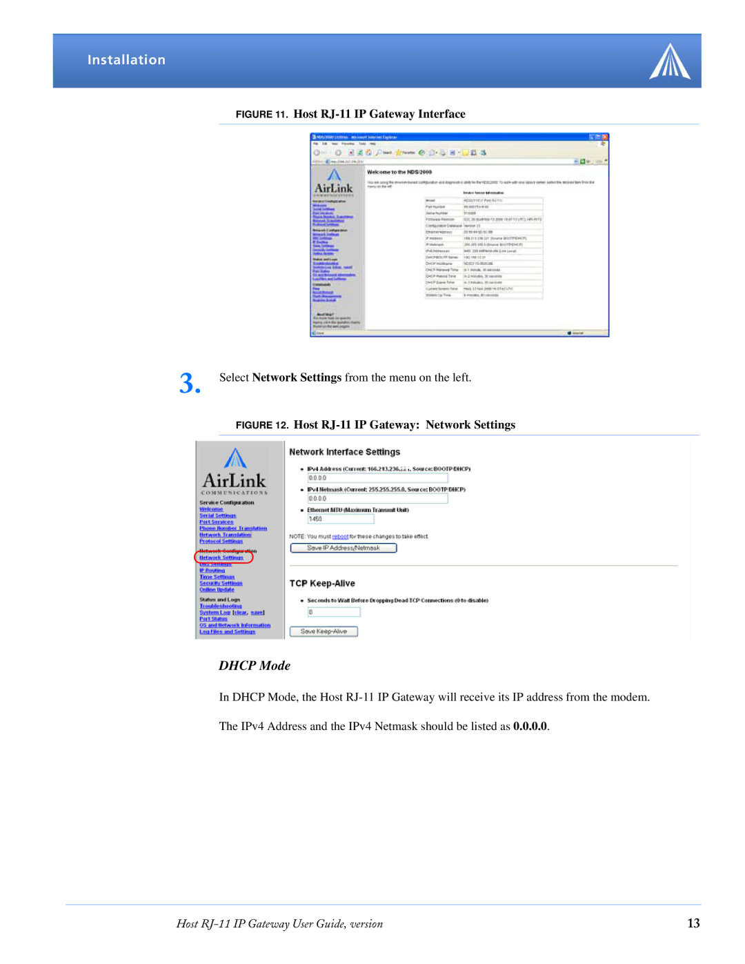 Airlink RJ-11 manual Dhcp Mode 