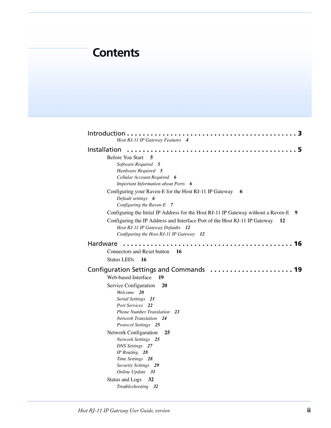 Airlink RJ-11 manual Contents 