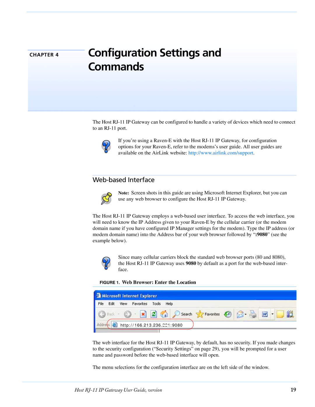 Airlink RJ-11 manual Configuration Settings and Commands, Web-based Interface 