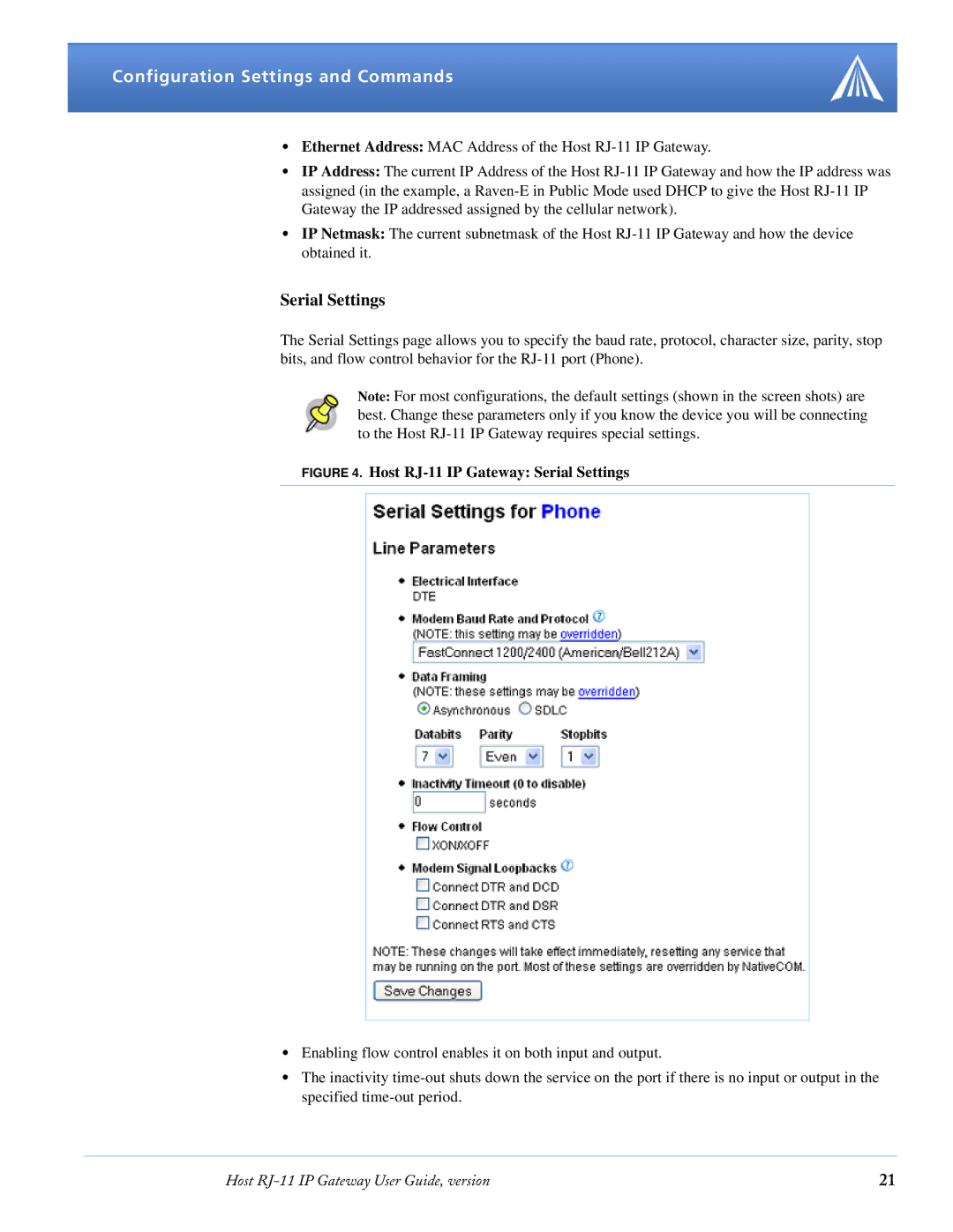 Airlink manual Host RJ-11 IP Gateway Serial Settings 