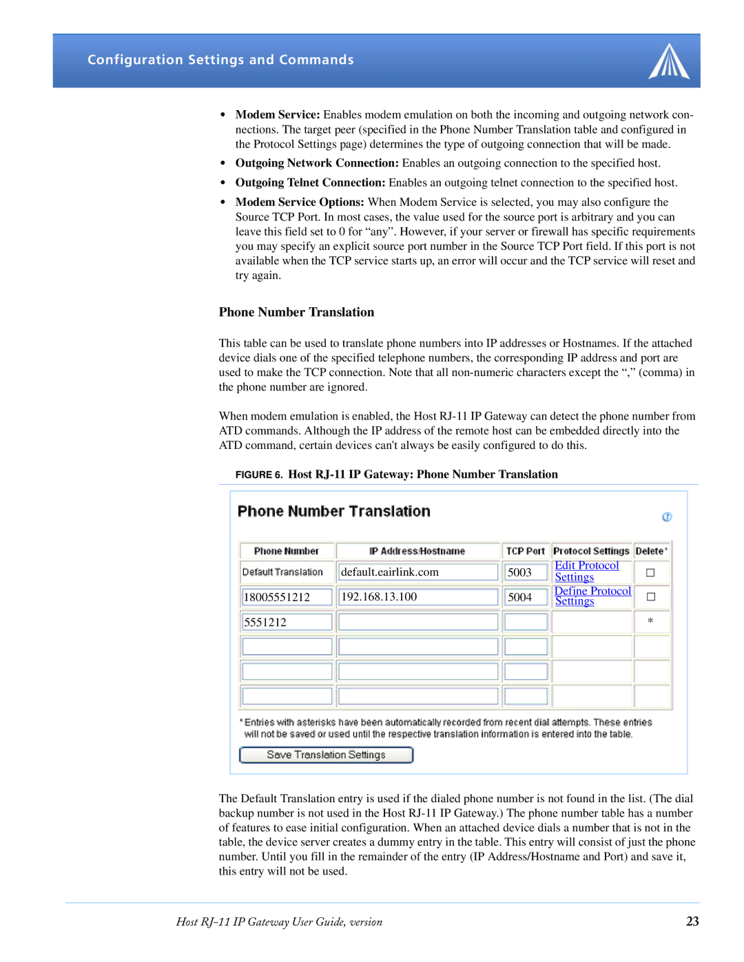 Airlink manual Host RJ-11 IP Gateway Phone Number Translation 