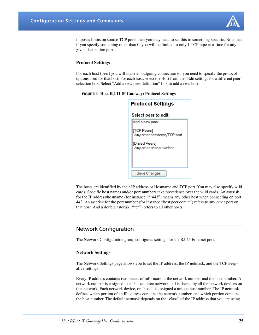 Airlink RJ-11 manual Network Configuration, Protocol Settings, Network Settings 