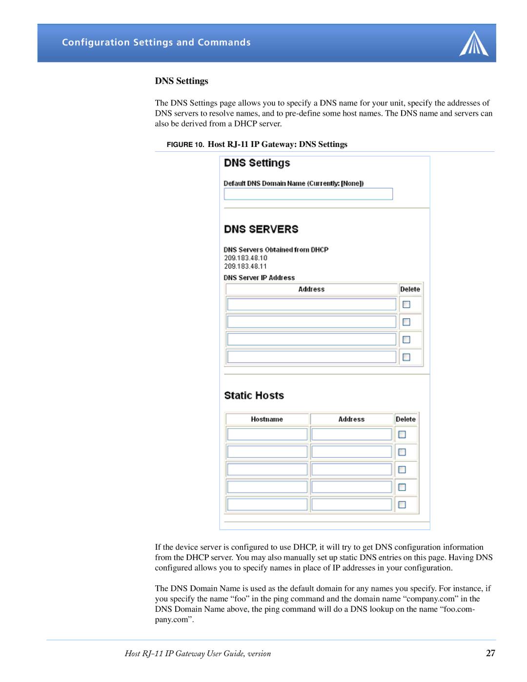 Airlink manual Host RJ-11 IP Gateway DNS Settings 