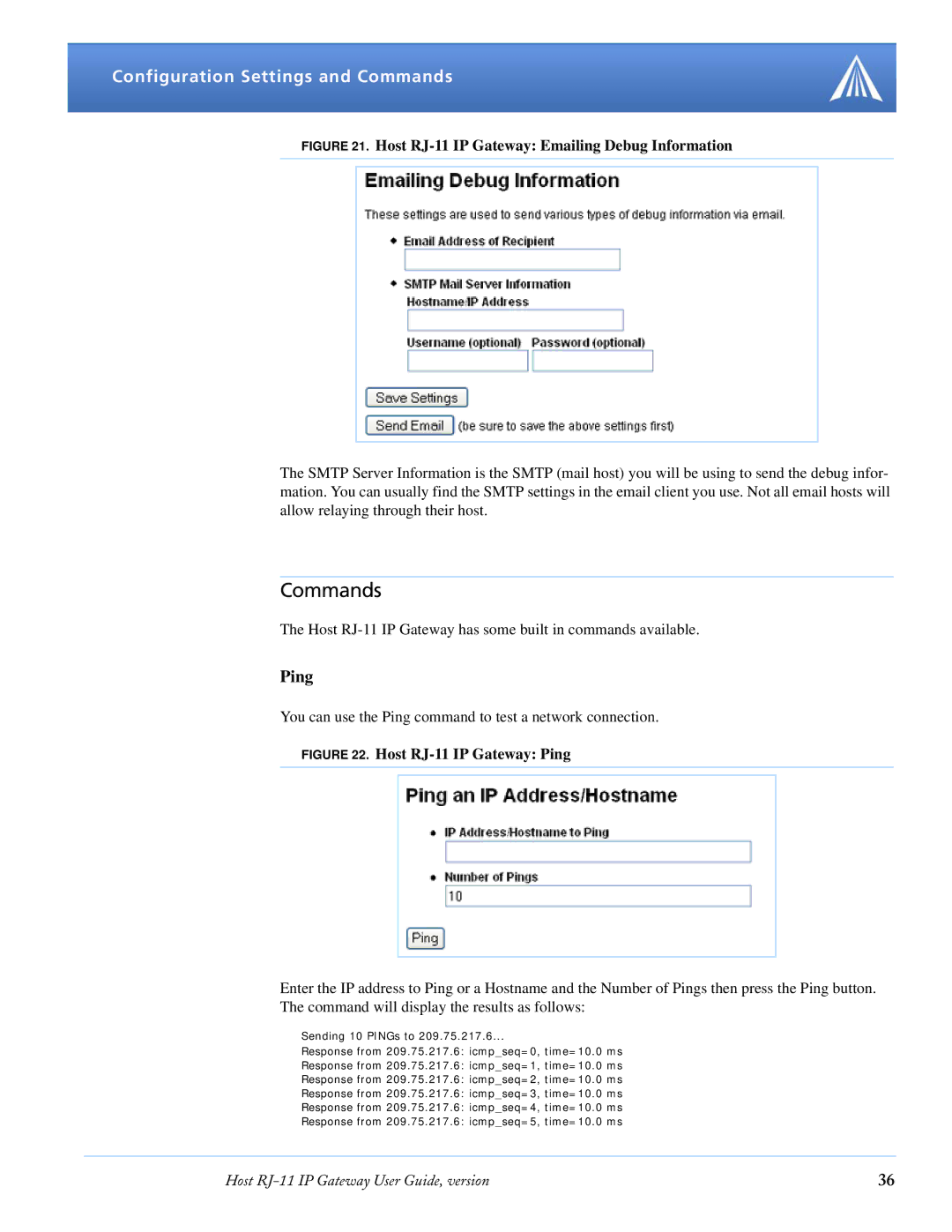 Airlink RJ-11 manual Commands, Ping 