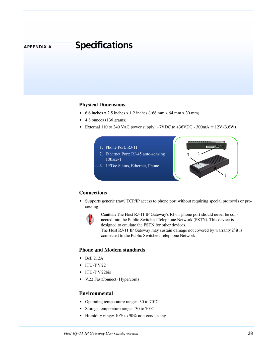 Airlink RJ-11 manual Specifications, Physical Dimensions 