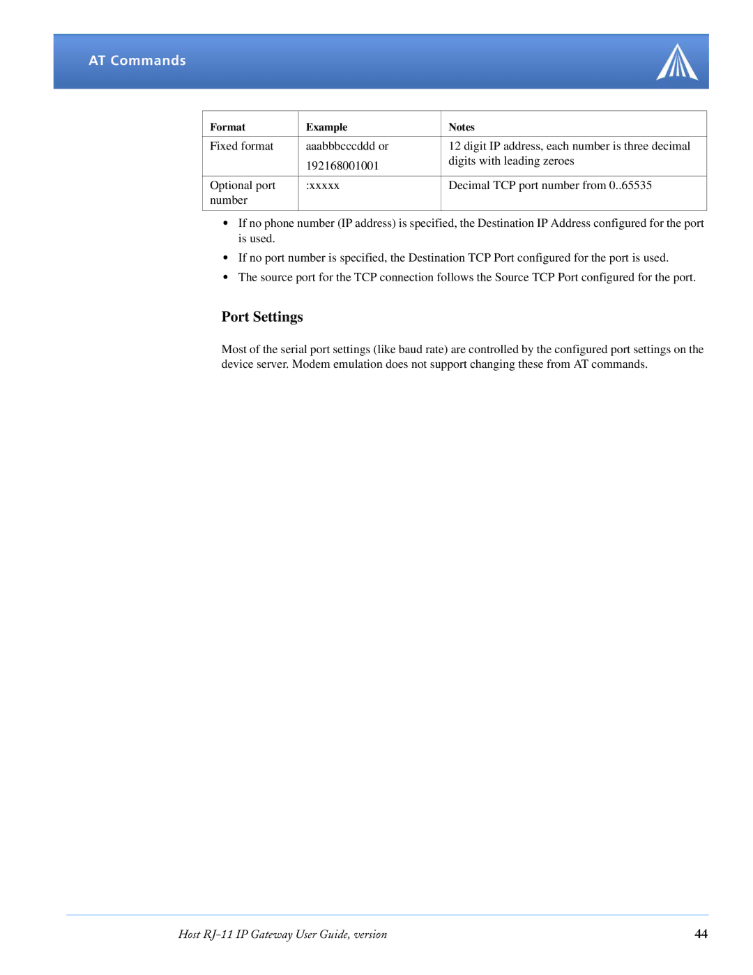 Airlink RJ-11 manual Port Settings 