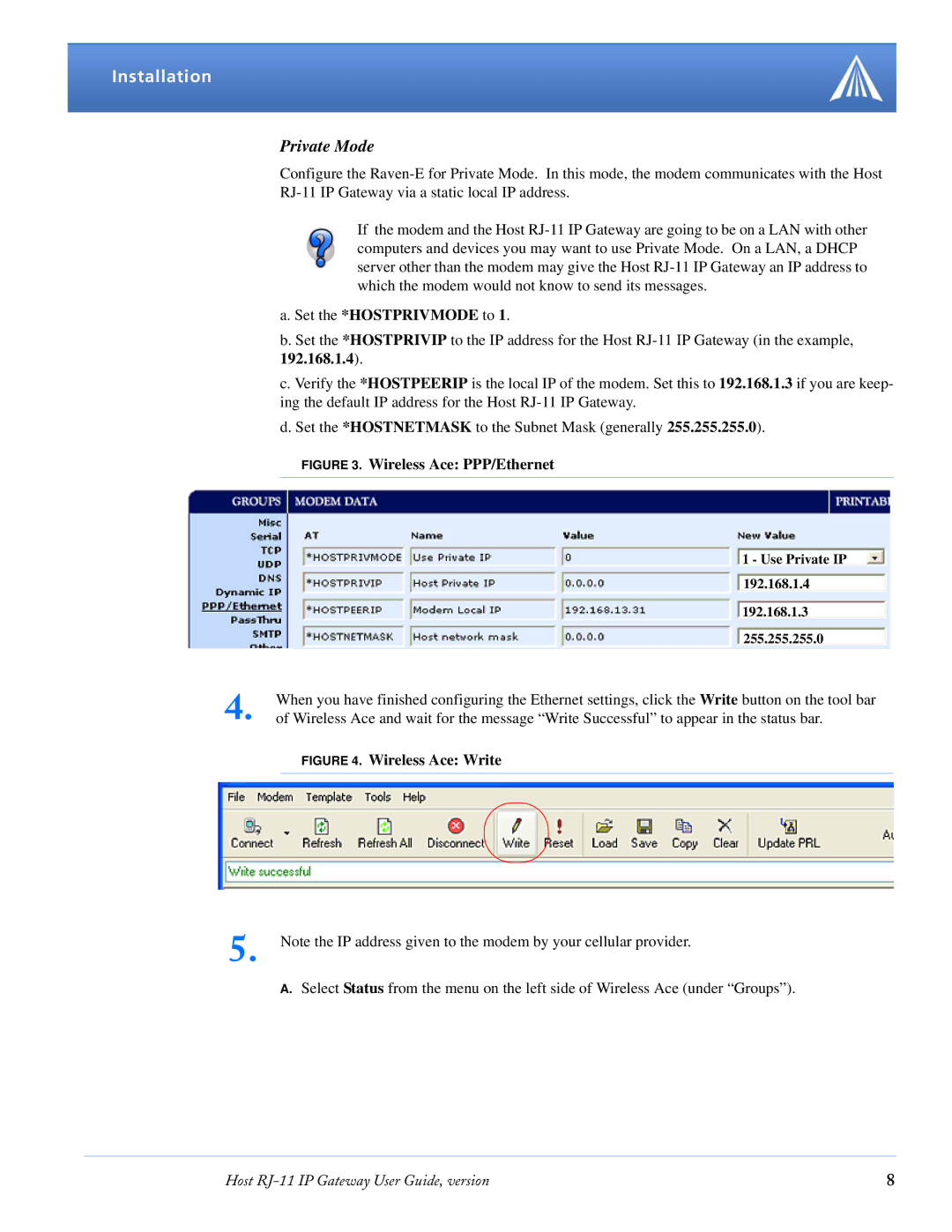 Airlink RJ-11 manual Private Mode 