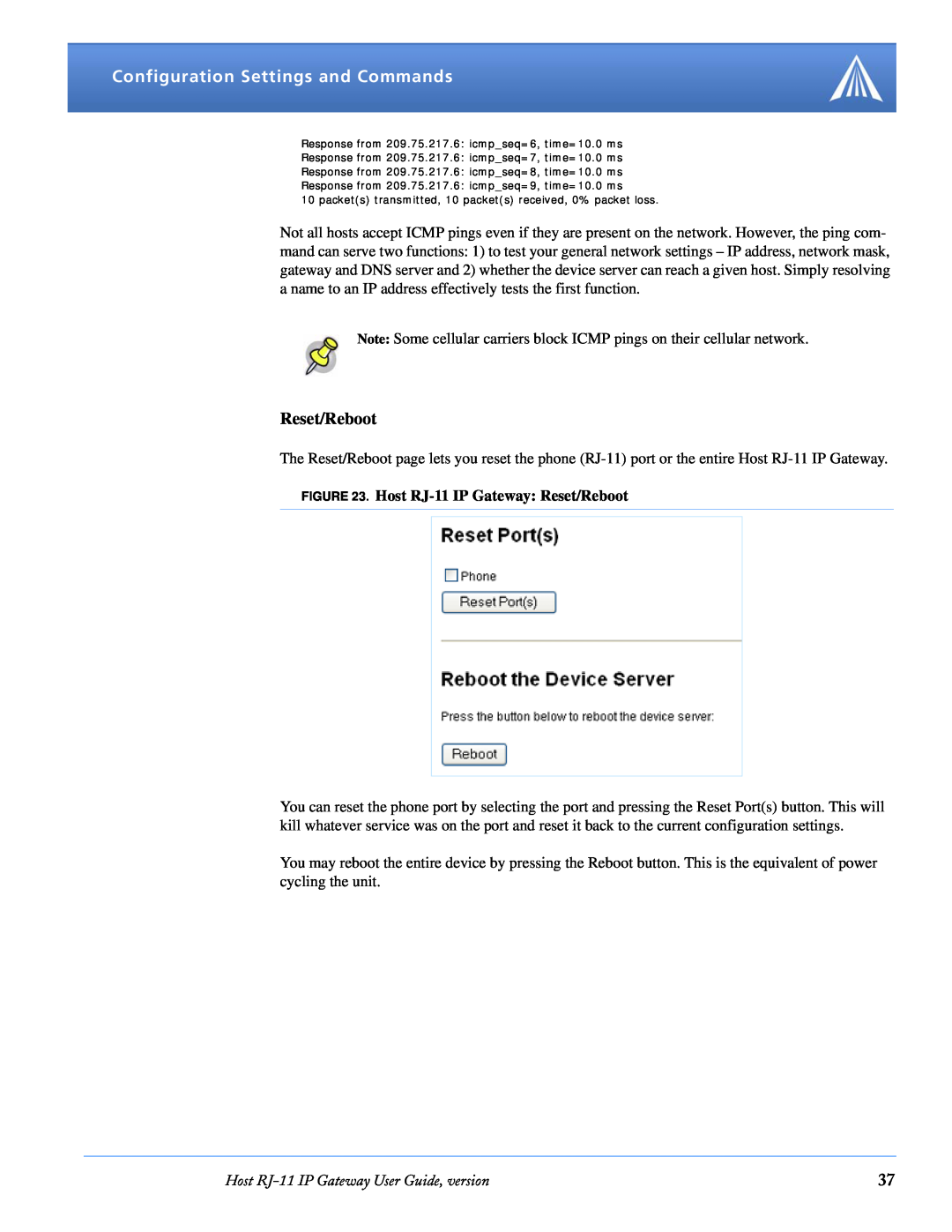 Airlink manual Host RJ-11 IP Gateway Reset/Reboot, Configuration Settings and Commands 