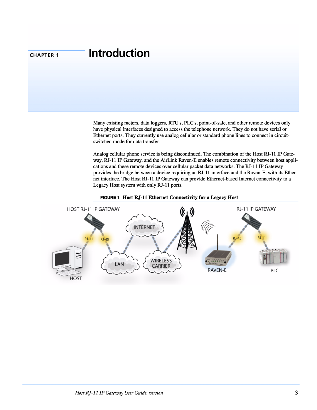 Airlink manual Introduction, Chapter, Host RJ-11 Ethernet Connectivity for a Legacy Host 