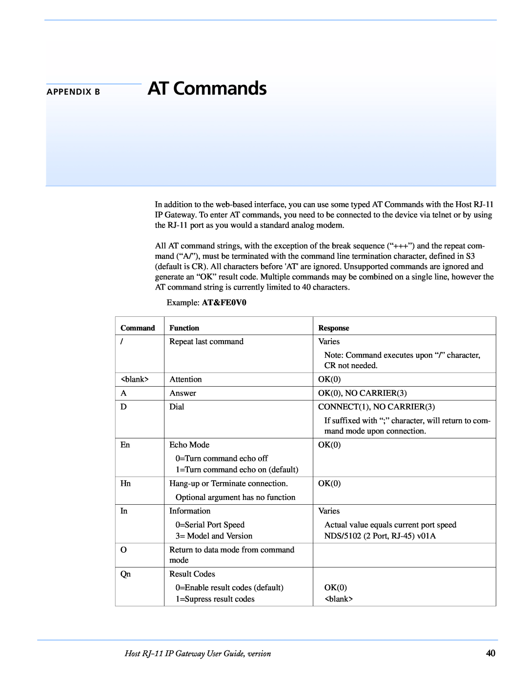 Airlink manual AT Commands, Appendix B, Host RJ-11 IP Gateway User Guide, version 