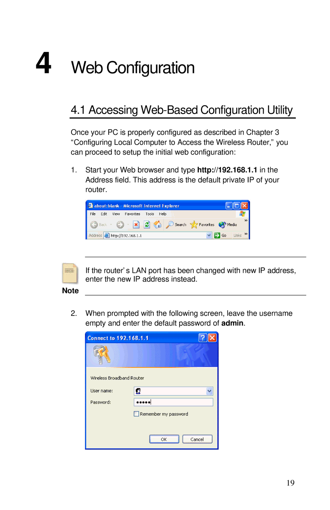 Airlink RT210W user manual Web Configuration, Accessing Web-Based Configuration Utility 