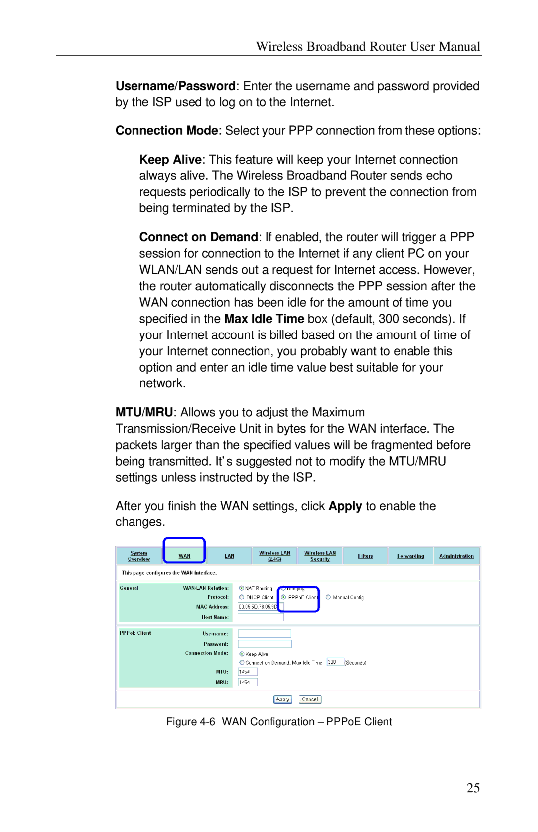 Airlink RT210W user manual WAN Configuration PPPoE Client 