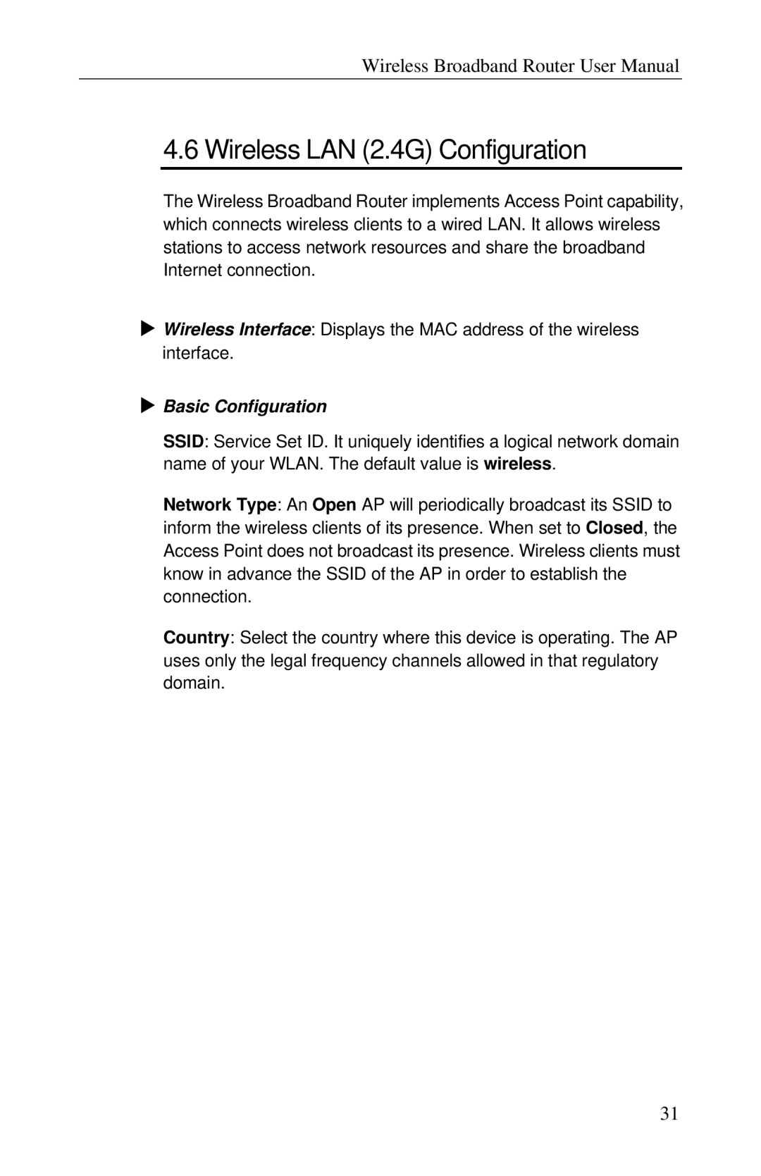 Airlink RT210W user manual Wireless LAN 2.4G Configuration, Basic Configuration 