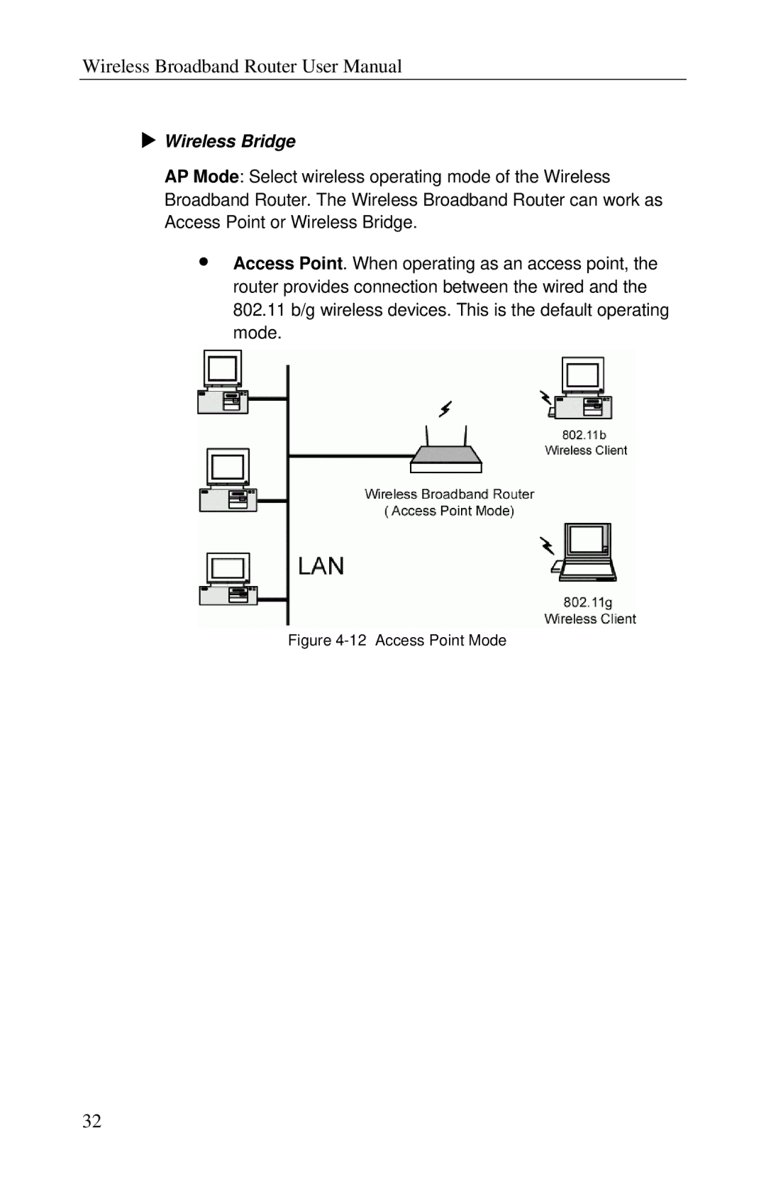 Airlink RT210W user manual Wireless Bridge, Access Point Mode 