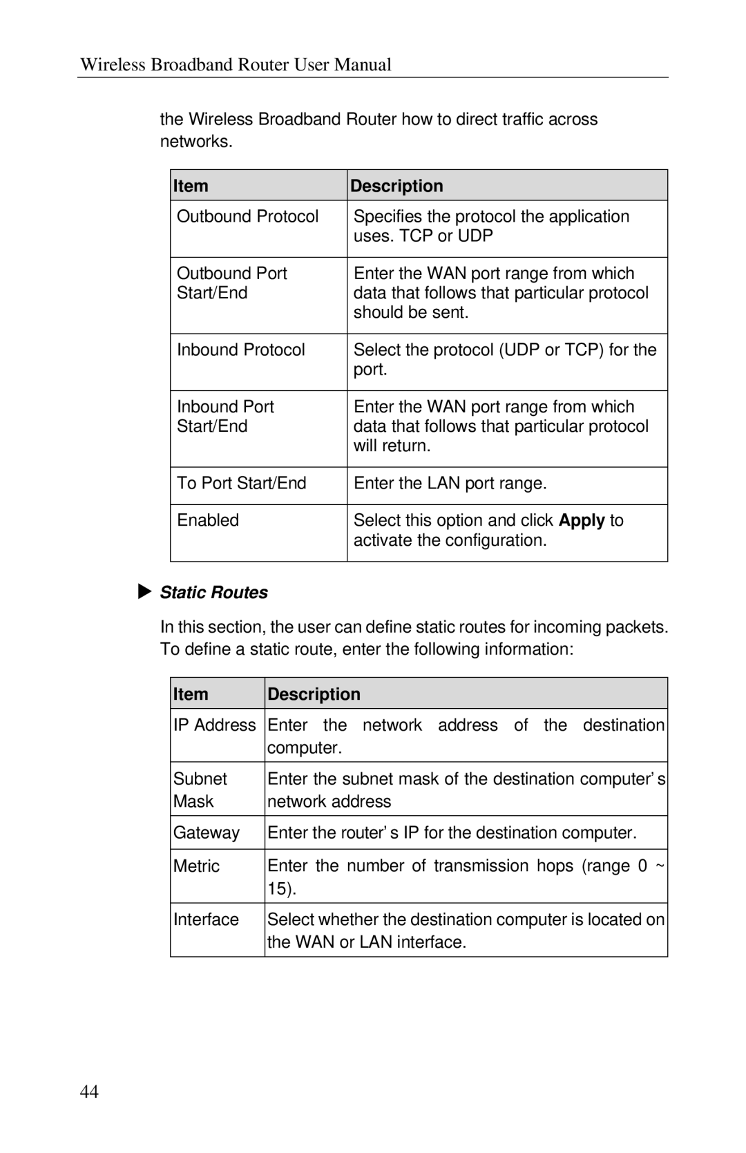 Airlink RT210W user manual Static Routes 