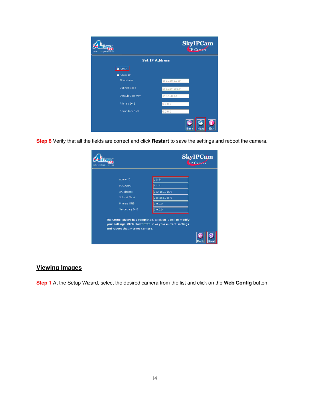 Airlink SkyIPCam310 user manual Viewing Images 