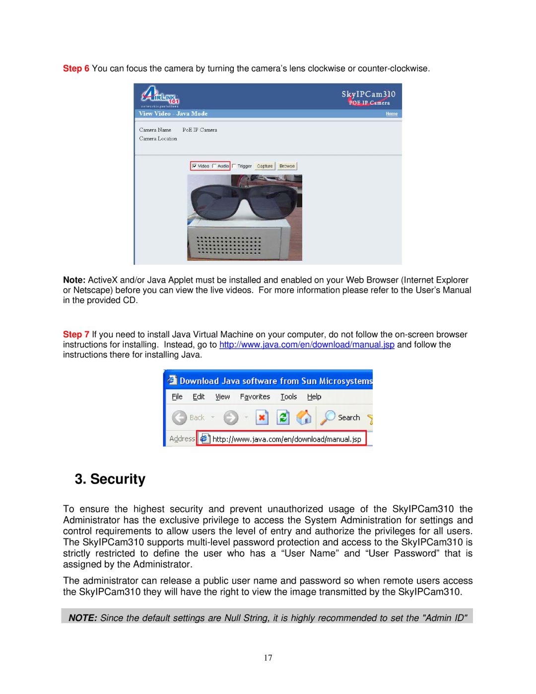 Airlink SkyIPCam310 user manual Security 