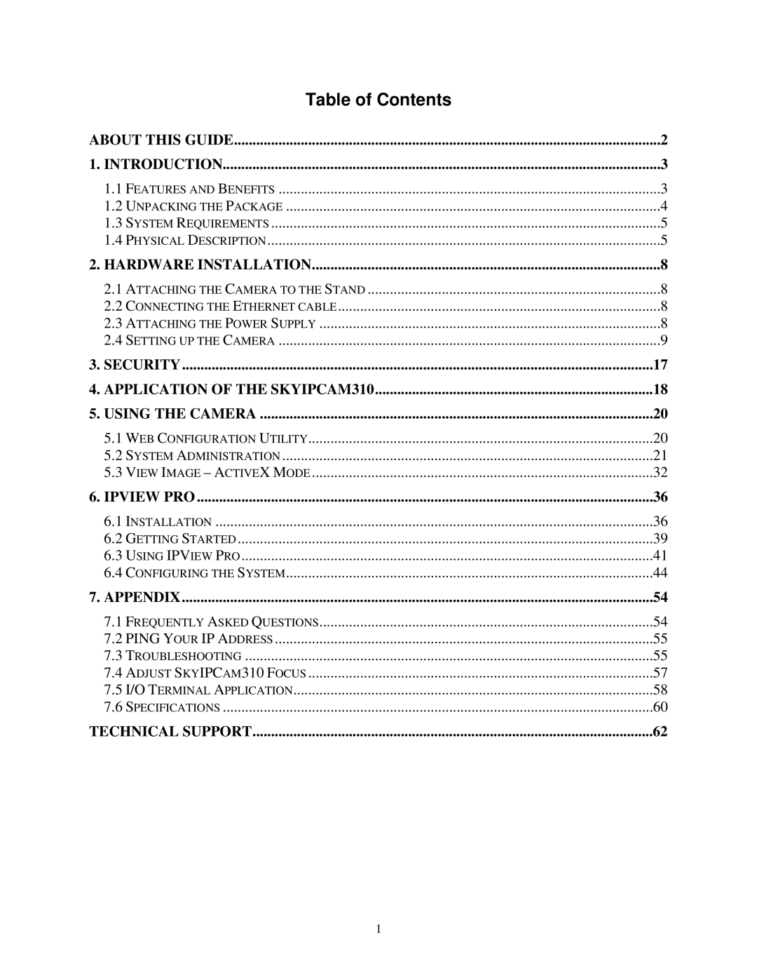 Airlink SkyIPCam310 user manual Table of Contents 