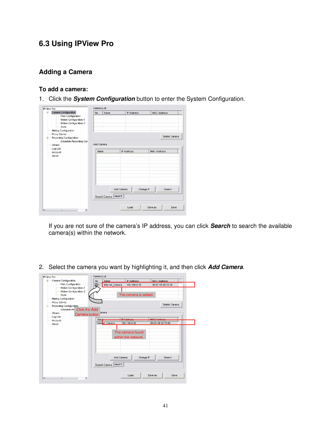 Airlink SkyIPCam310 user manual Using IPView Pro, Adding a Camera 