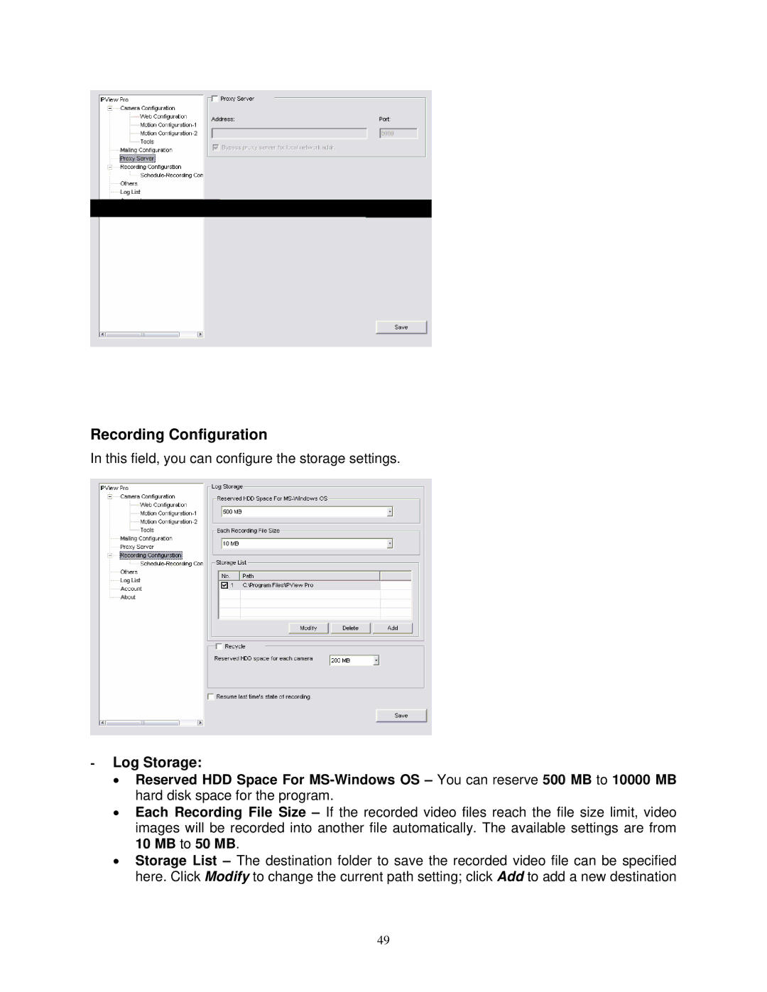 Airlink SkyIPCam310 user manual Recording Configuration 