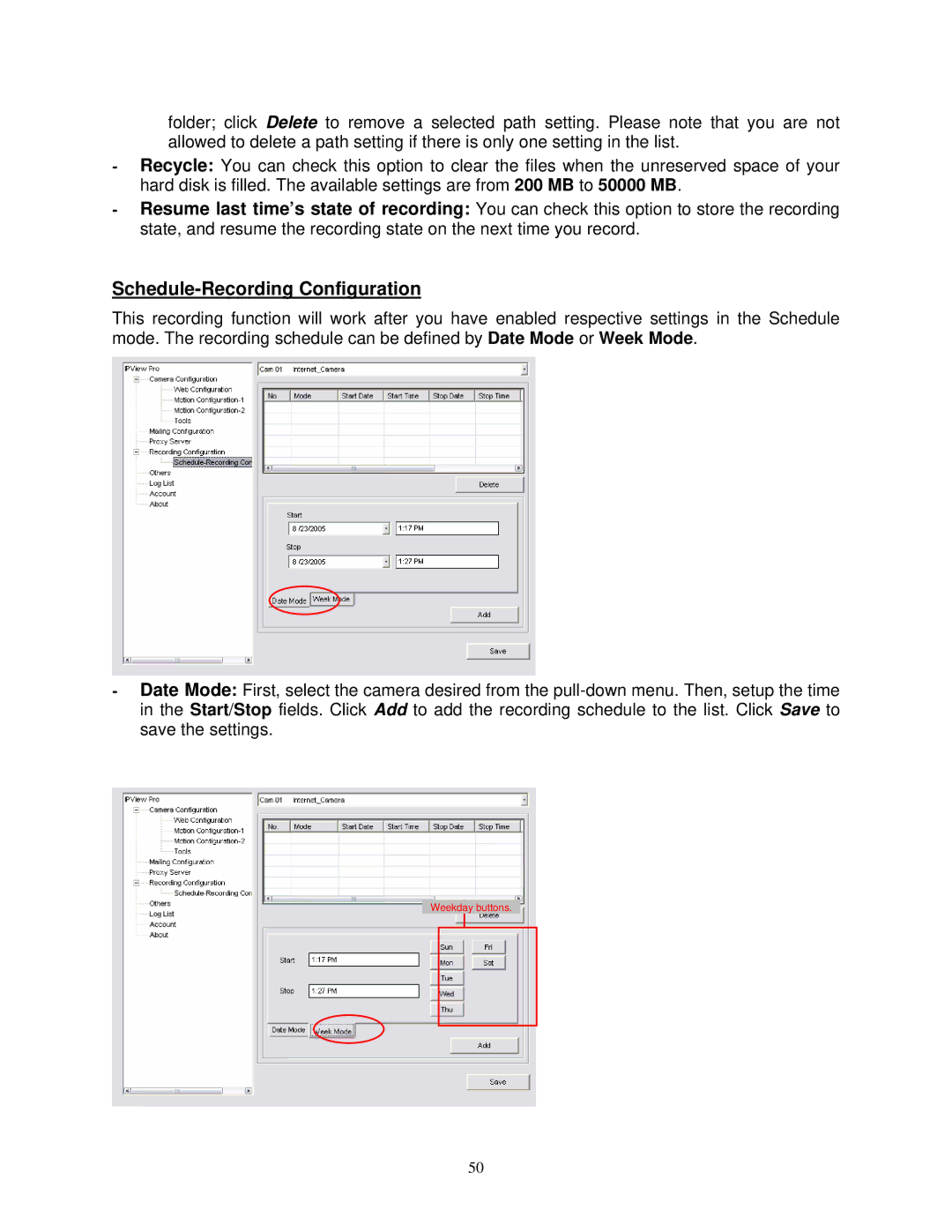 Airlink SkyIPCam310 user manual Schedule-Recording Configuration 