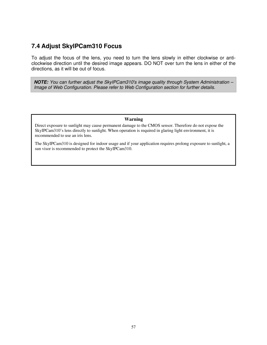 Airlink user manual Adjust SkyIPCam310 Focus 