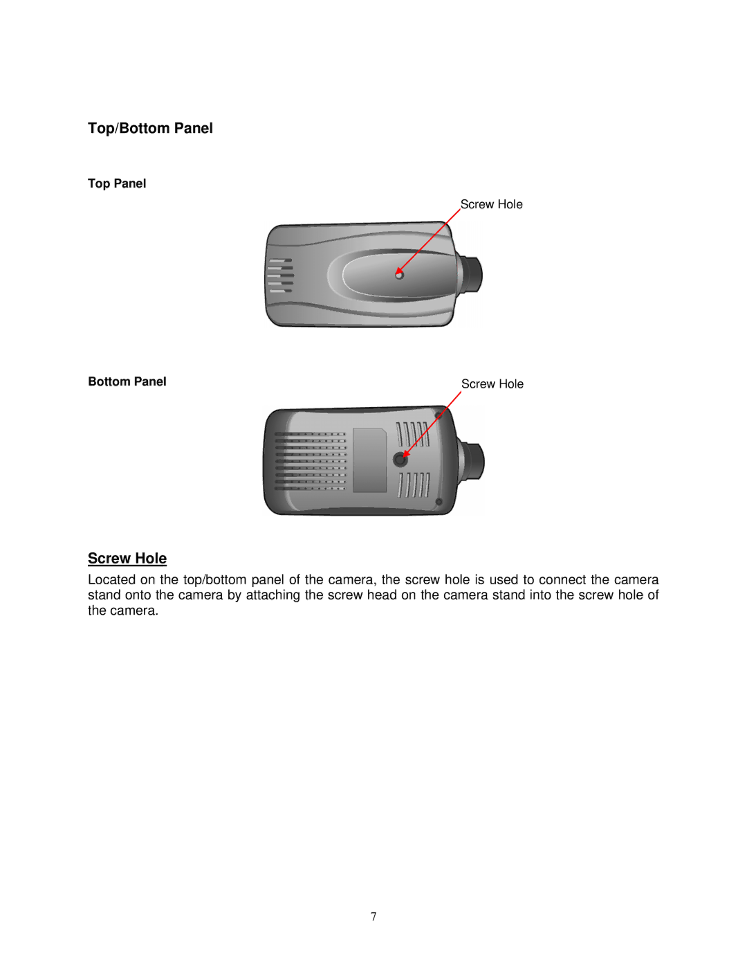 Airlink SkyIPCam310 user manual Top/Bottom Panel, Screw Hole 