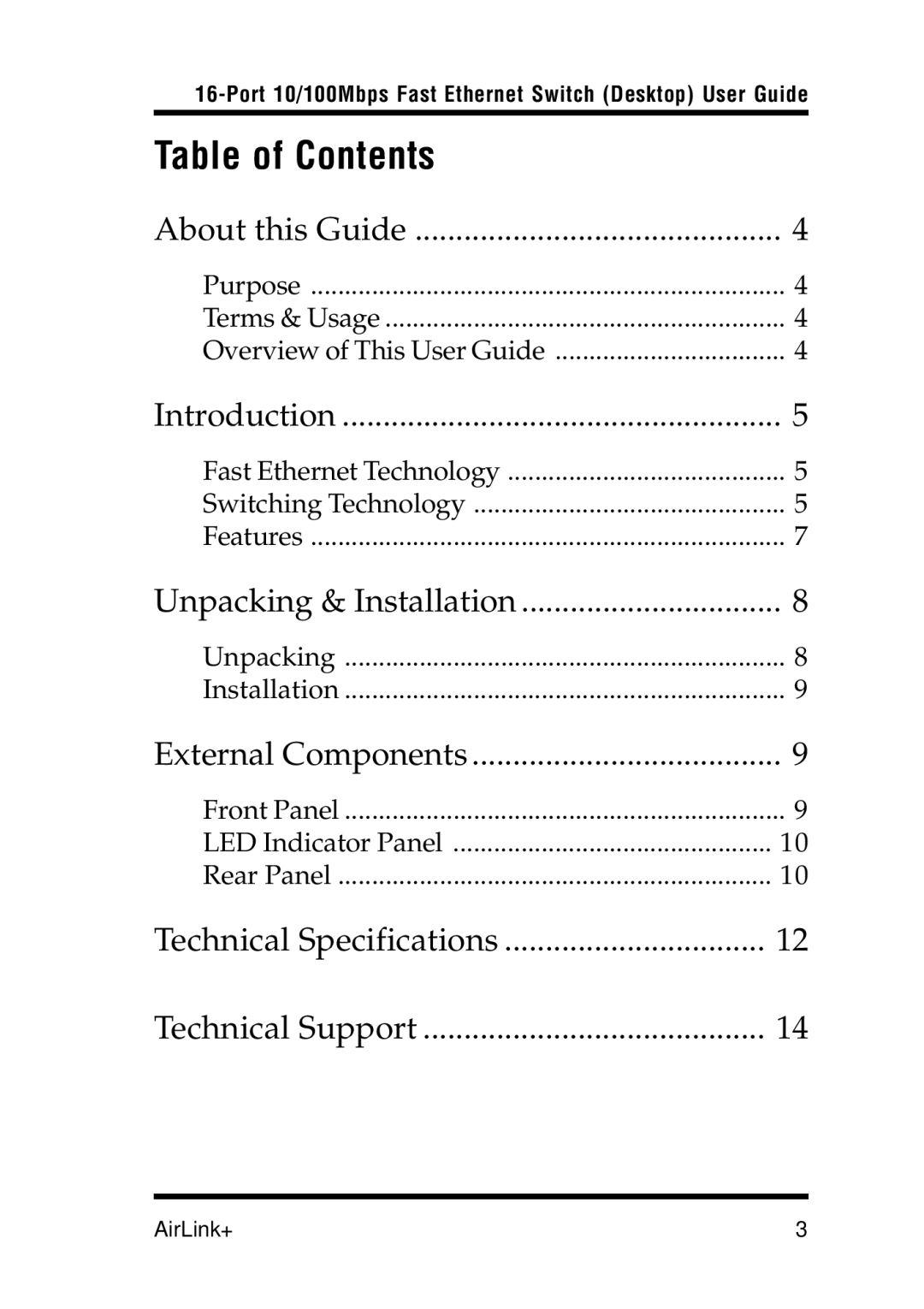 Airlink UG-ASW116-1103 manual Table of Contents 