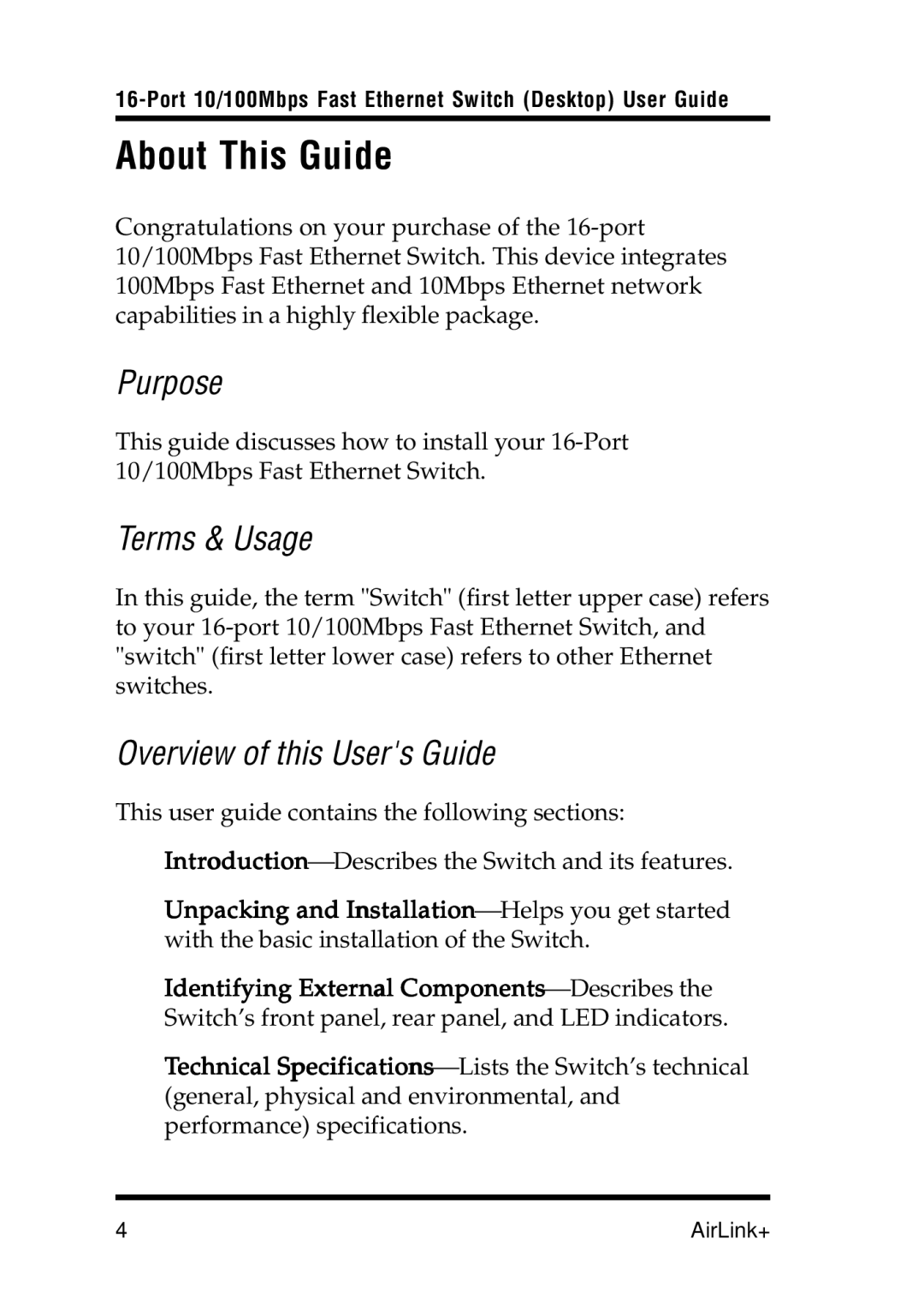 Airlink UG-ASW116-1103 manual About This Guide, Purpose, Terms & Usage, Overview of this Users Guide 