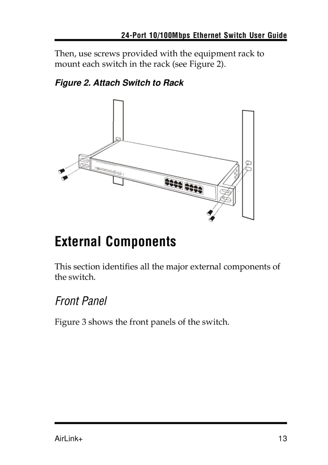 Airlink UG-ASW224-1103 manual External Components, Front Panel 