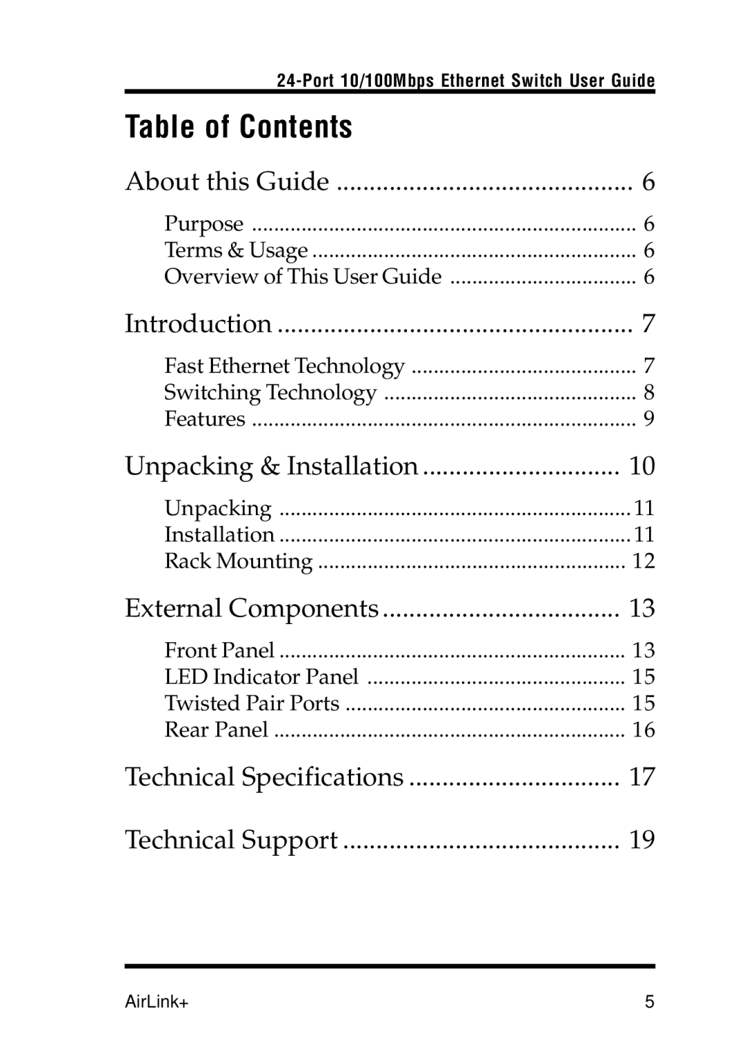 Airlink UG-ASW224-1103 manual Table of Contents 