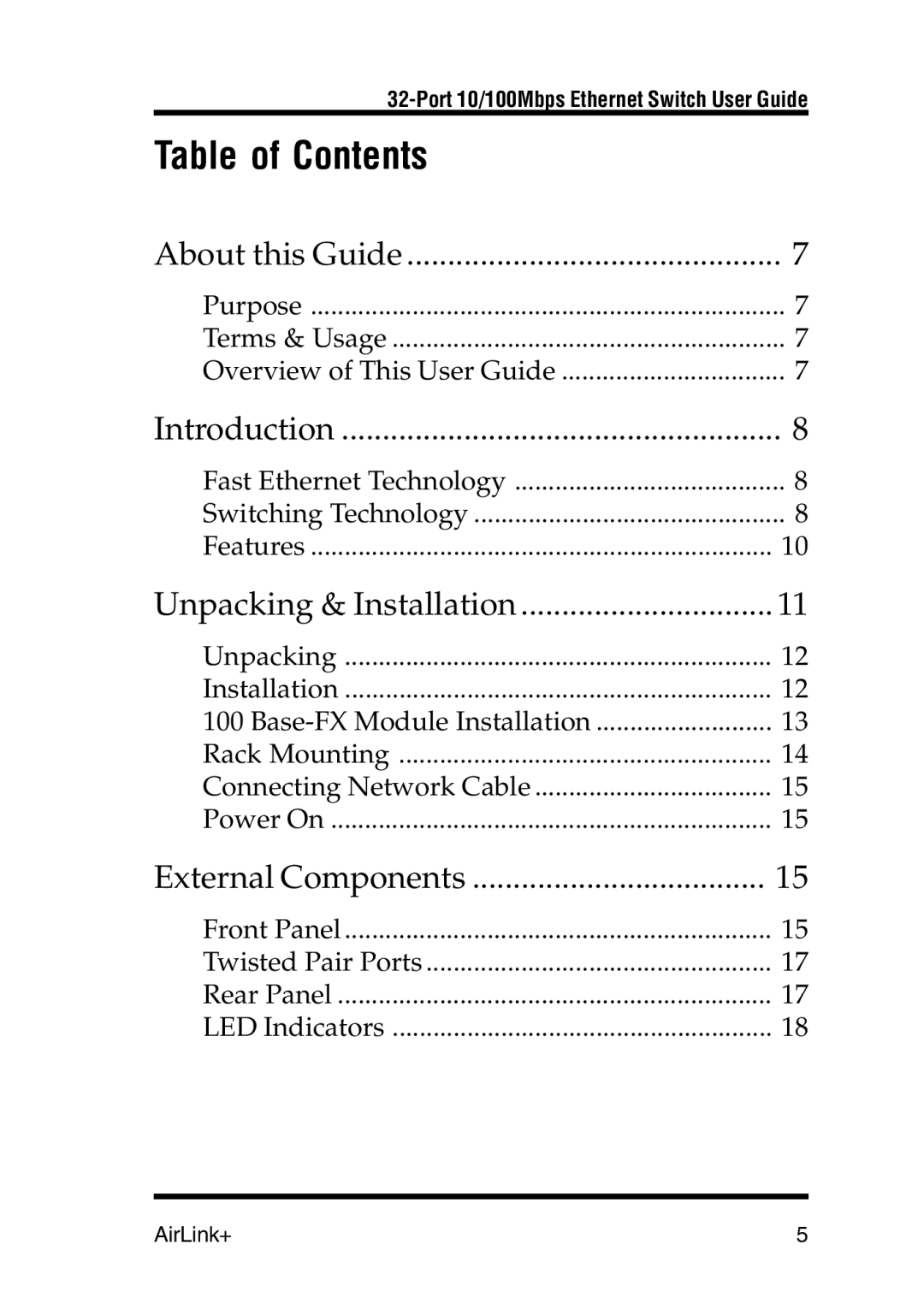 Airlink UG-ASW232-1103 manual Table of Contents 