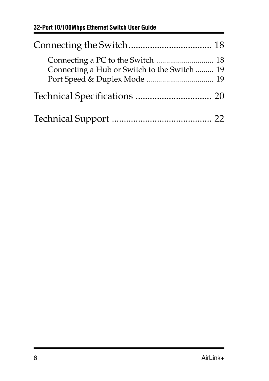 Airlink UG-ASW232-1103 manual Technical Specifications Technical Support 