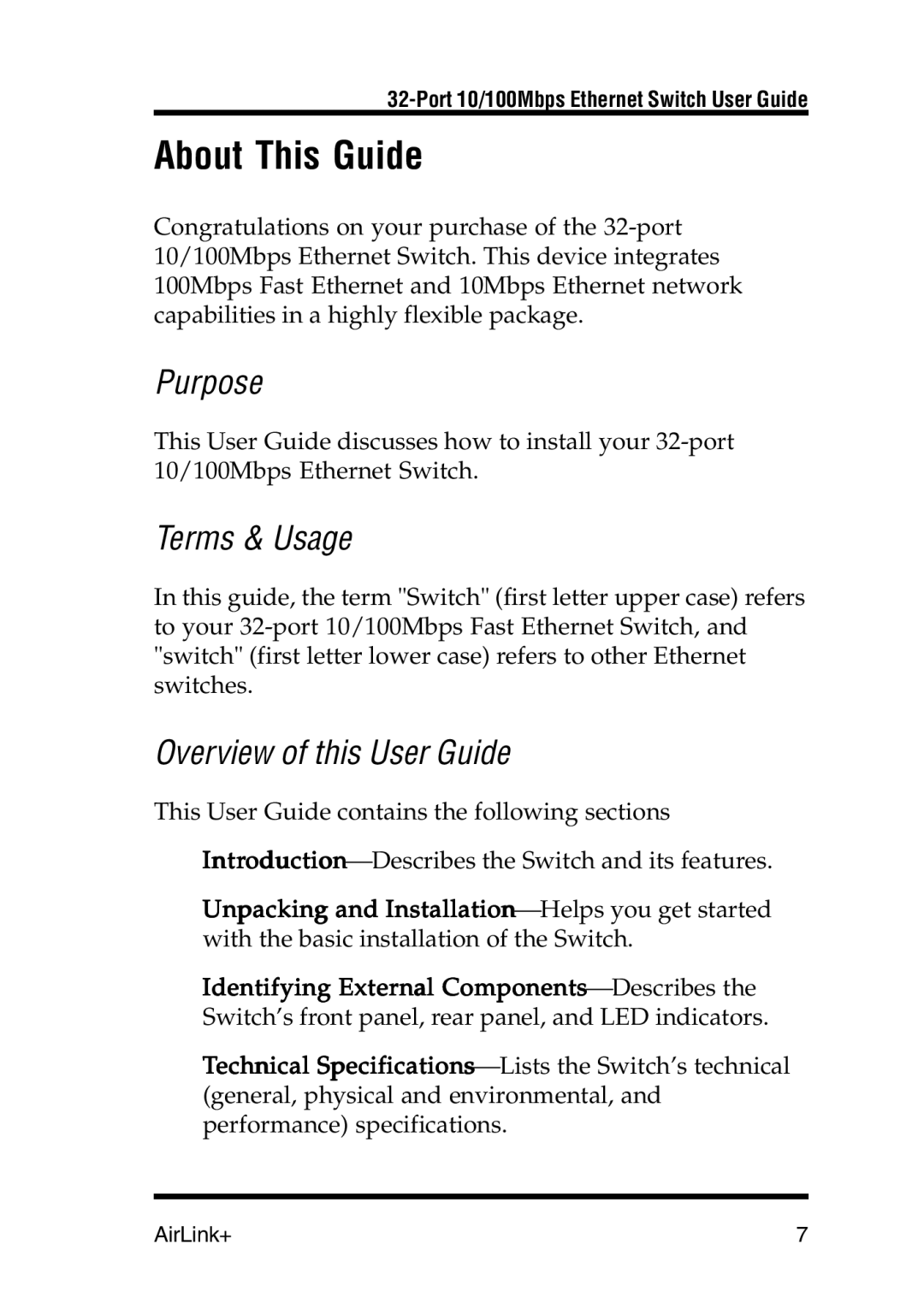 Airlink UG-ASW232-1103 manual About This Guide, Purpose, Terms & Usage, Overview of this User Guide 