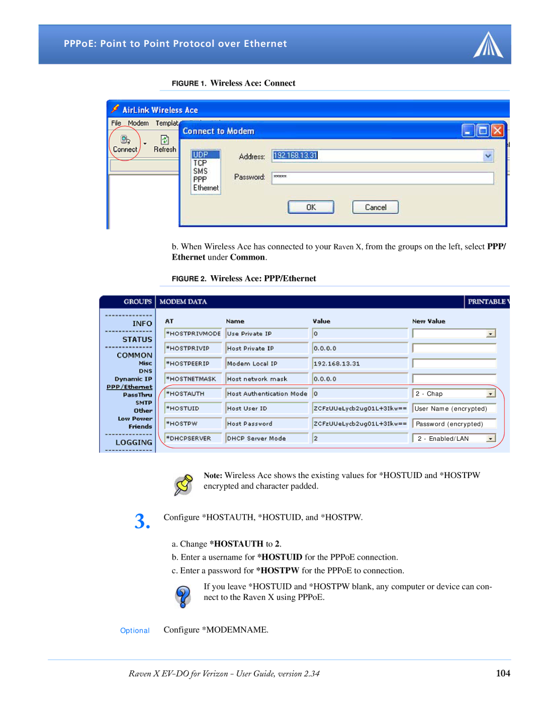 Airlink X EV-DO manual PPPoE Point to Point Protocol over Ethernet, 104 