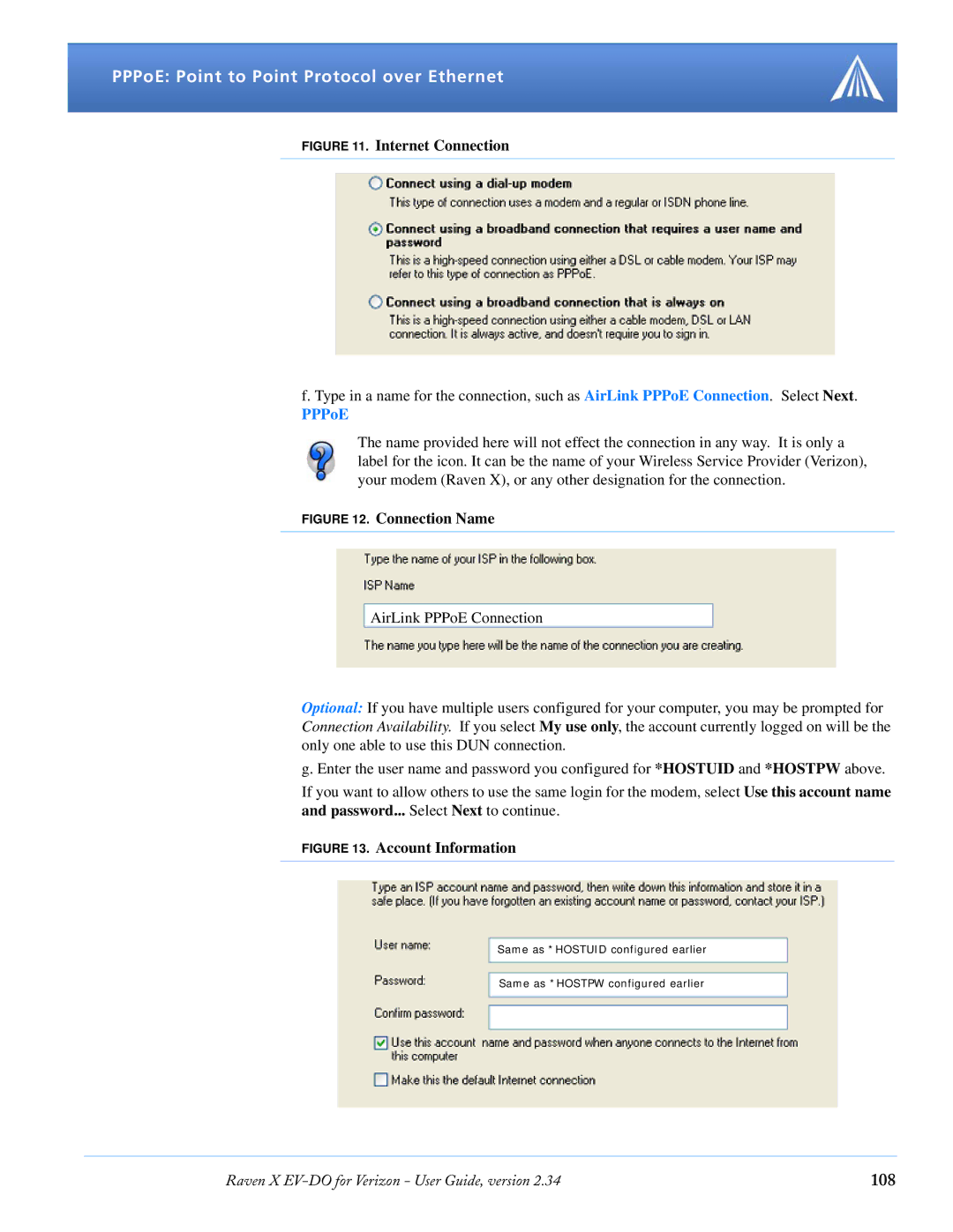 Airlink X EV-DO manual 108, PPPoE 