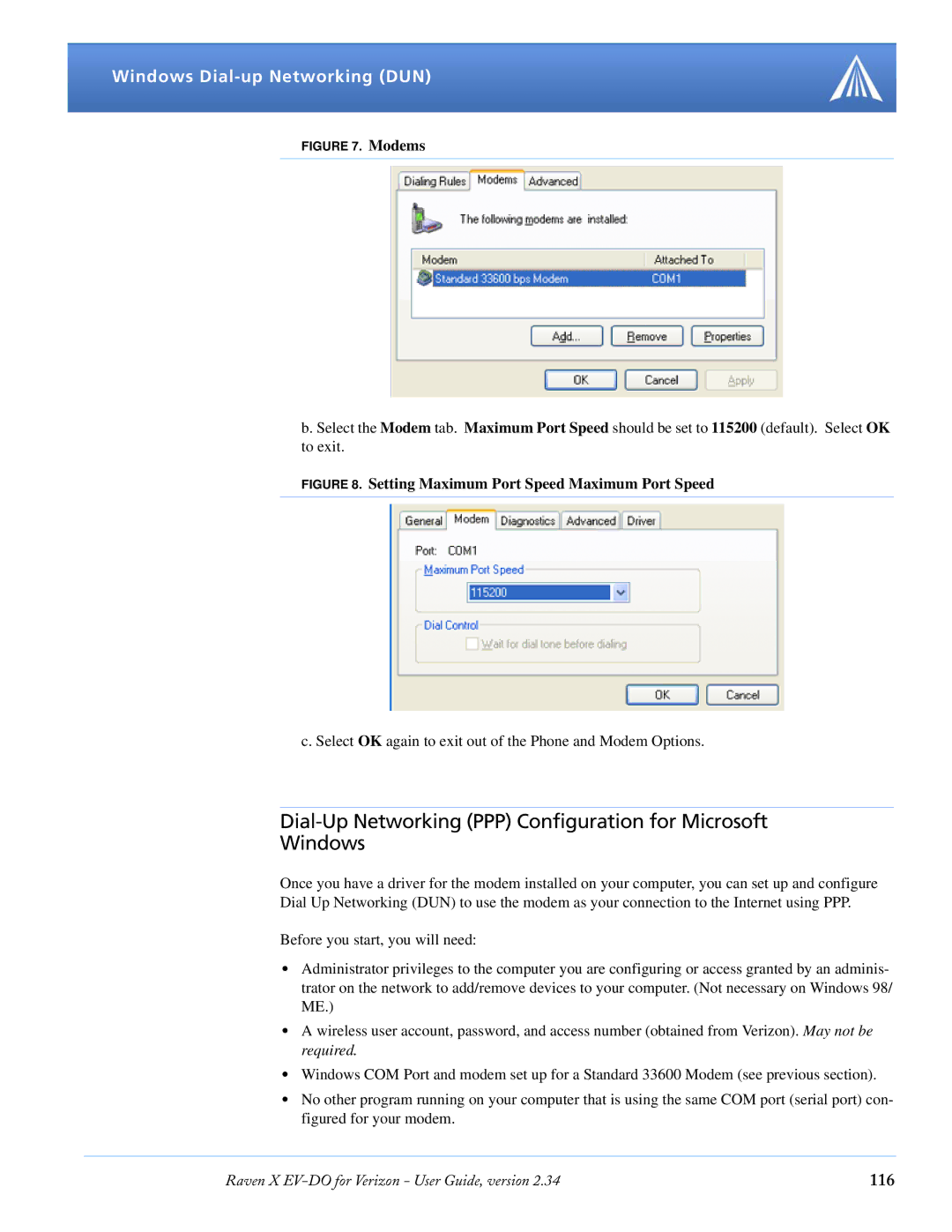 Airlink X EV-DO manual Dial-Up Networking PPP Configuration for Microsoft Windows, 116 