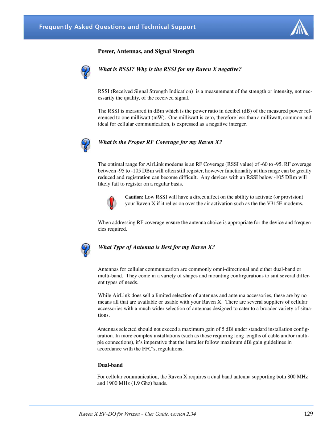 Airlink X EV-DO Frequently Asked Questions and Technical Support, What is RSSI? Why is the Rssi for my Raven X negative? 