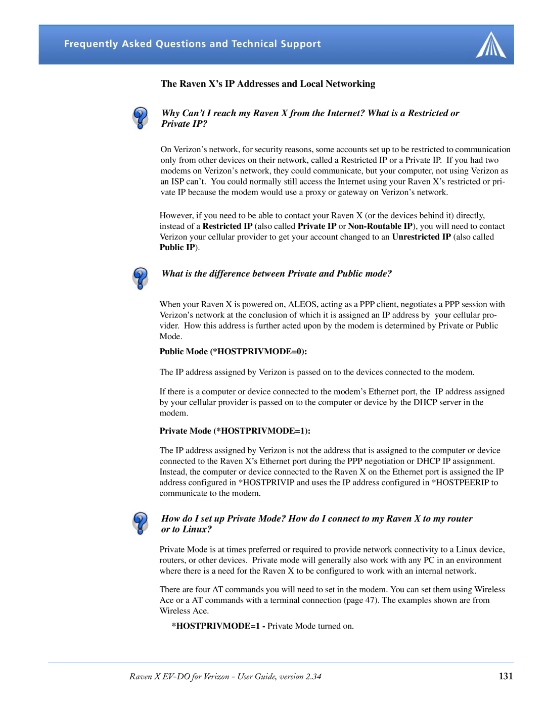 Airlink X EV-DO Raven X’s IP Addresses and Local Networking, What is the difference between Private and Public mode?, 131 