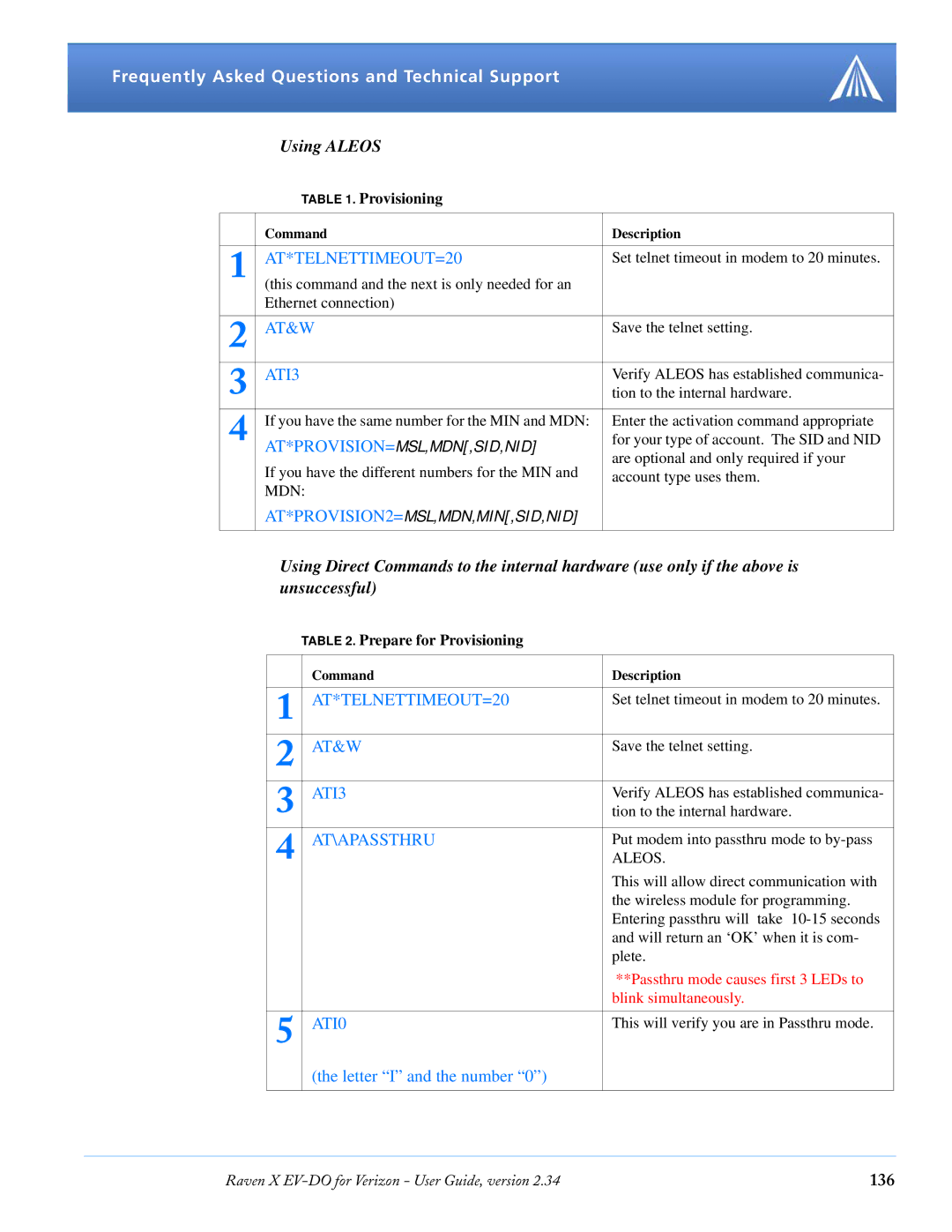 Airlink X EV-DO manual Using Aleos, 136 